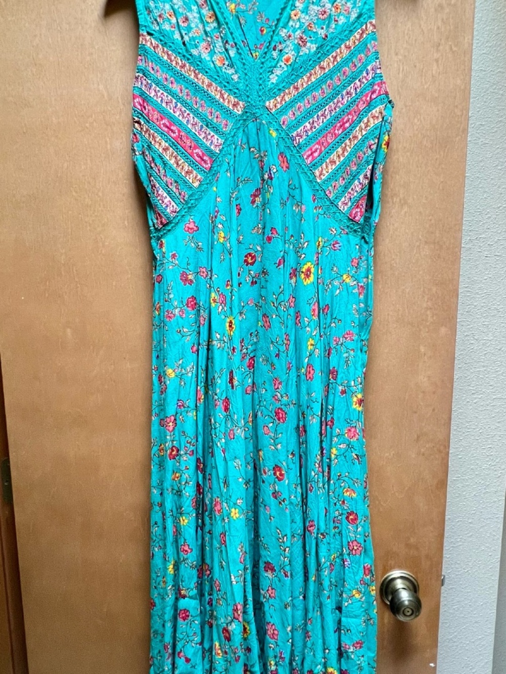 Boho Green Floral Print Long Dress - L - Picture 2 of 4